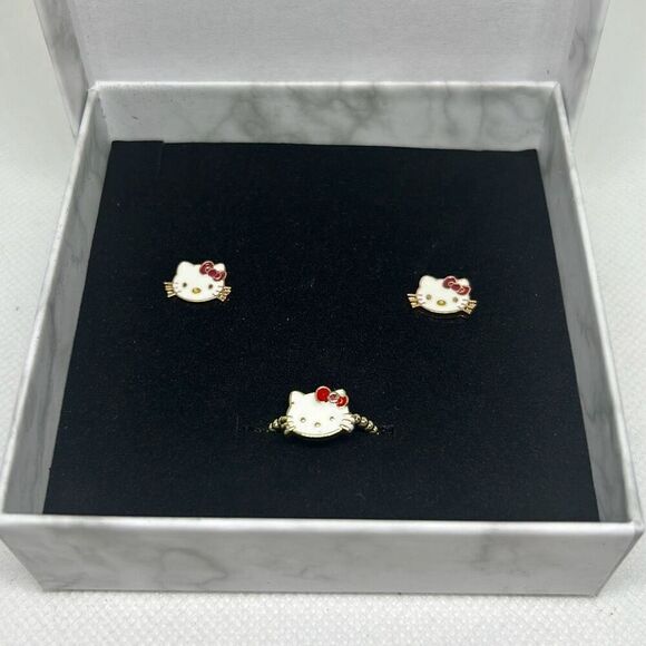 Hello Kitty Earrings & Adjustable Ring - Picture 1 of 1